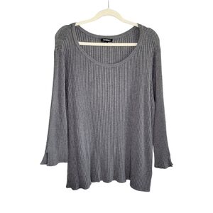 Roz & Ali Women's Gray Ribbed 3/4 Sleeve Form Fitting Stretchy Sweater Size 3X